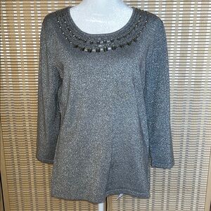 JM collection Sparkling silver 3/4  Sleeve Top